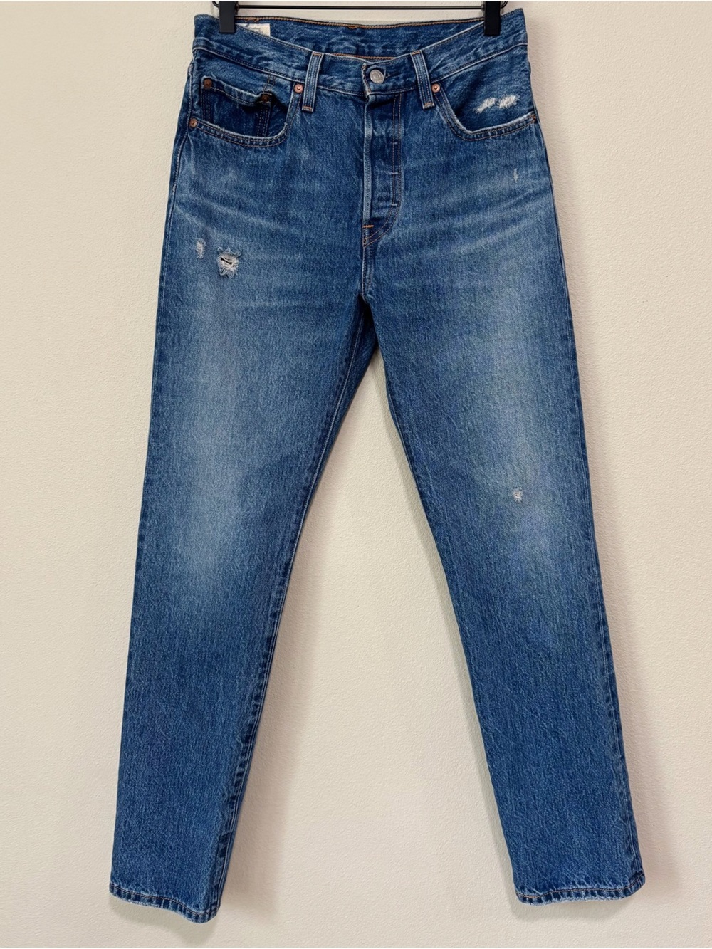 Levi’s 501 Size W27 L30 Medium Wash Distressed Skinny Denim Jeans